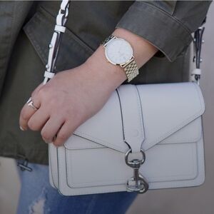 Rebecca Minkoff Hudson Moto Mini White Leather Crossbody Bag